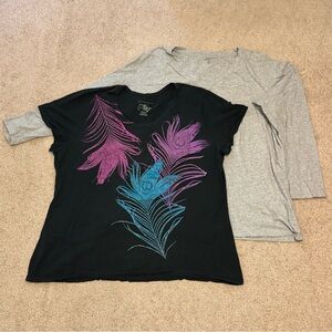 2-Piece Lot: Feather Tee, Long Sleeve V-Neck Tee